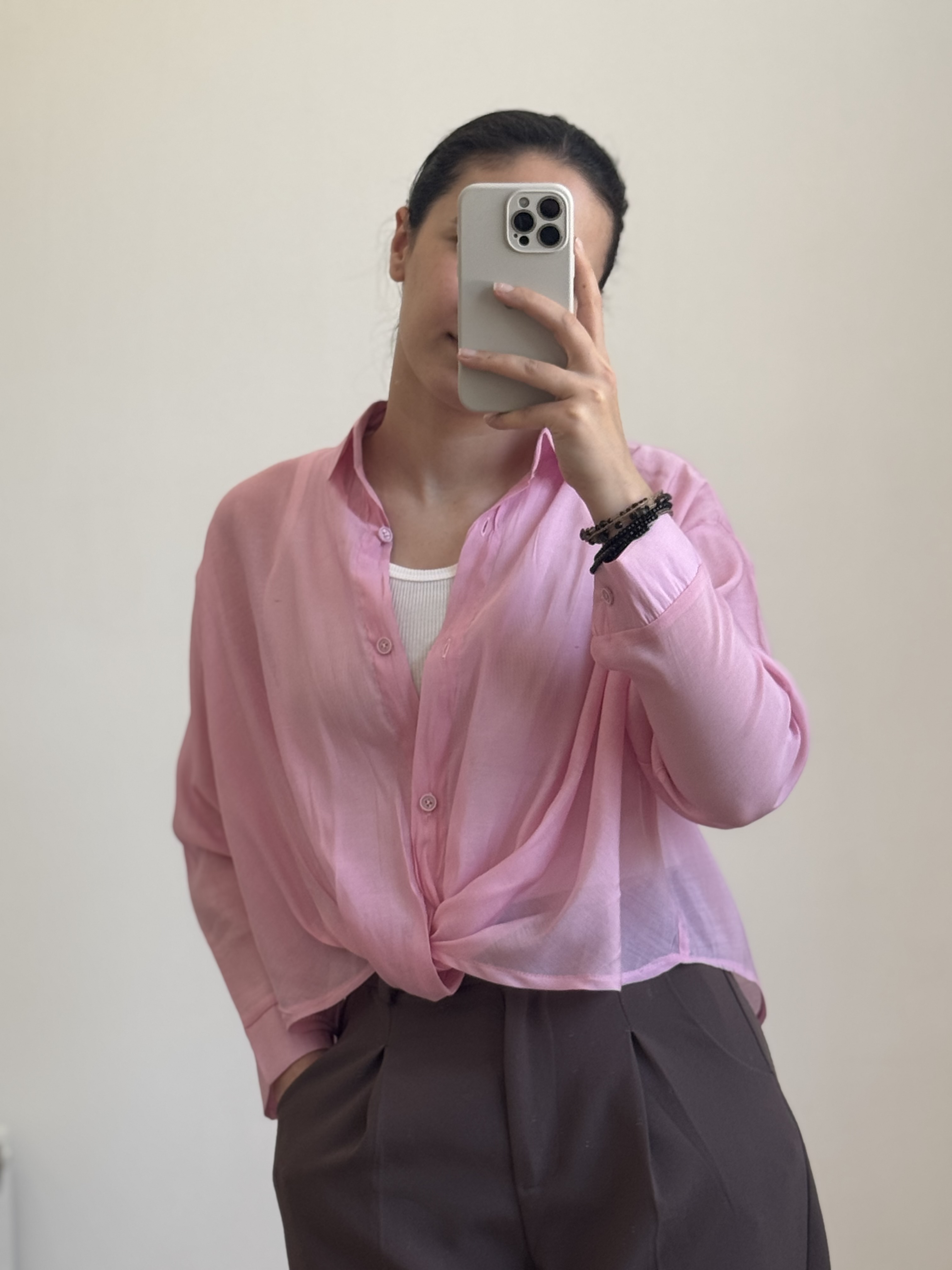 شومیز گره ای زنانه شیشه ای همراه با کراپ